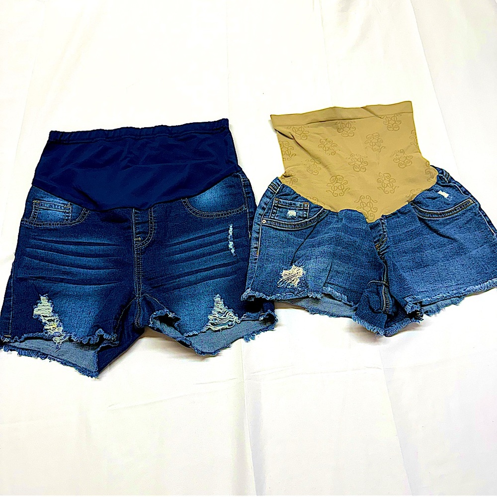 Jessica‎ Simpson SHEIN High Waist Blue Distressed Denim Maternity Shorts Size M